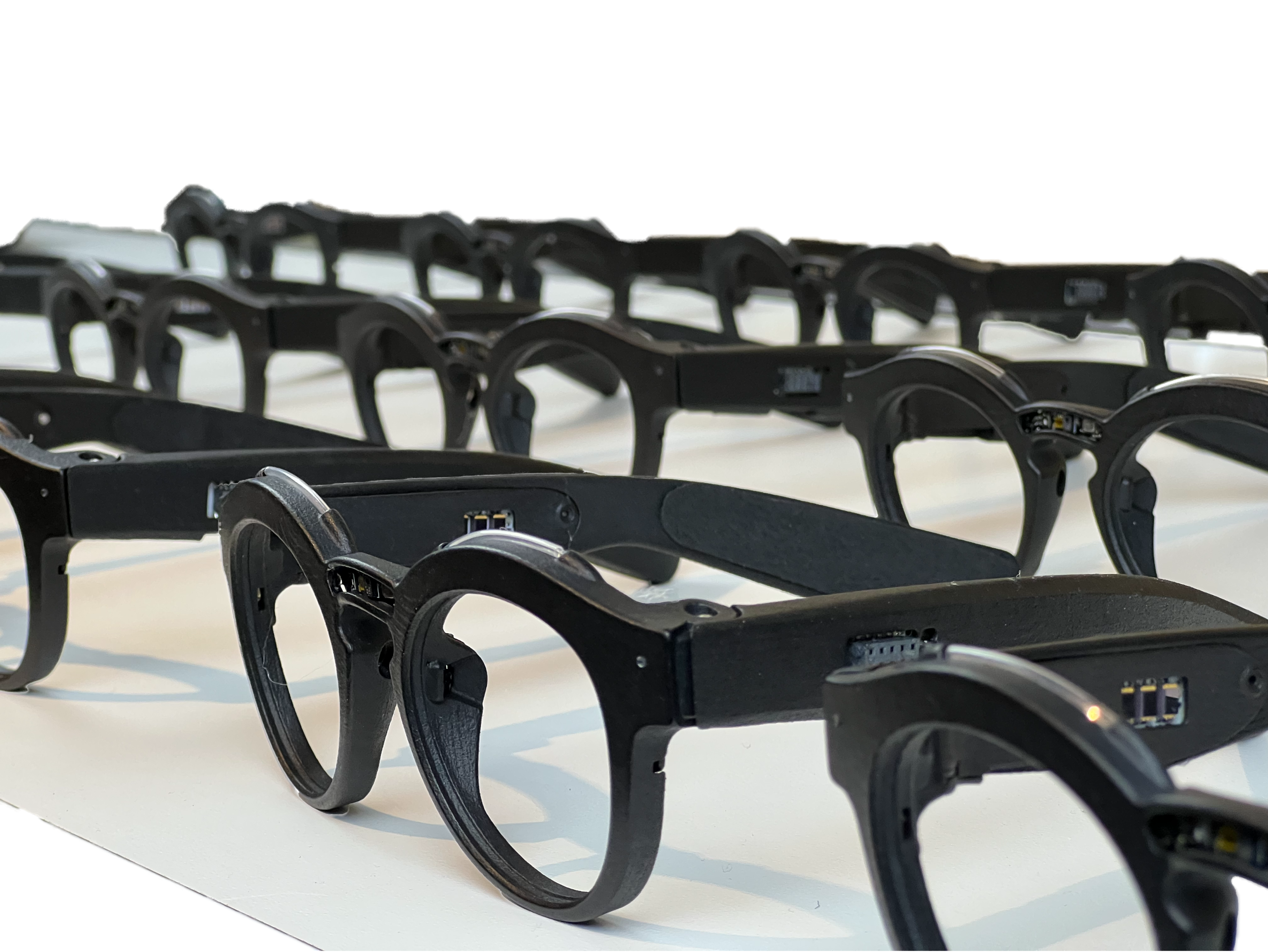 Rows of AirSpecs sensor-equipped smart glasses